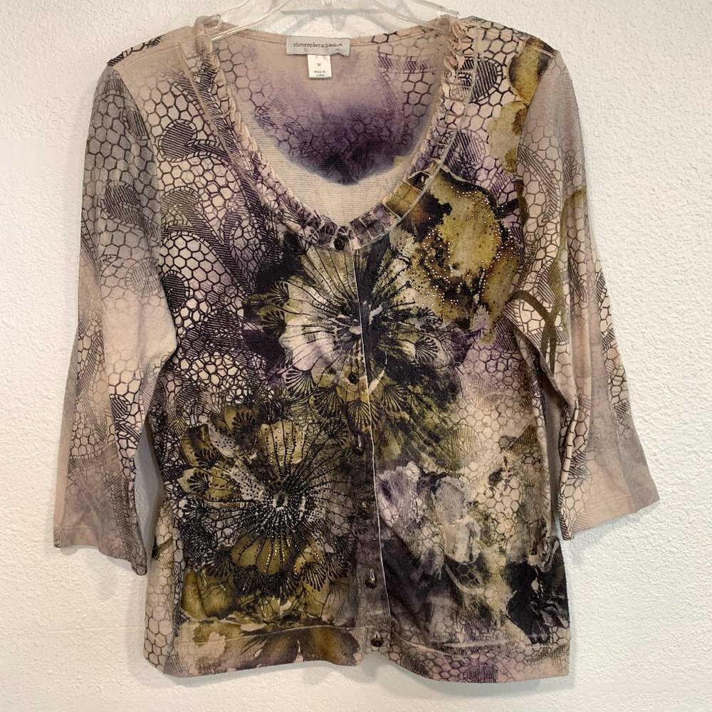 Christopher & Banks Button Up Cardigan Sweater Embellished MultiColor Womens Med